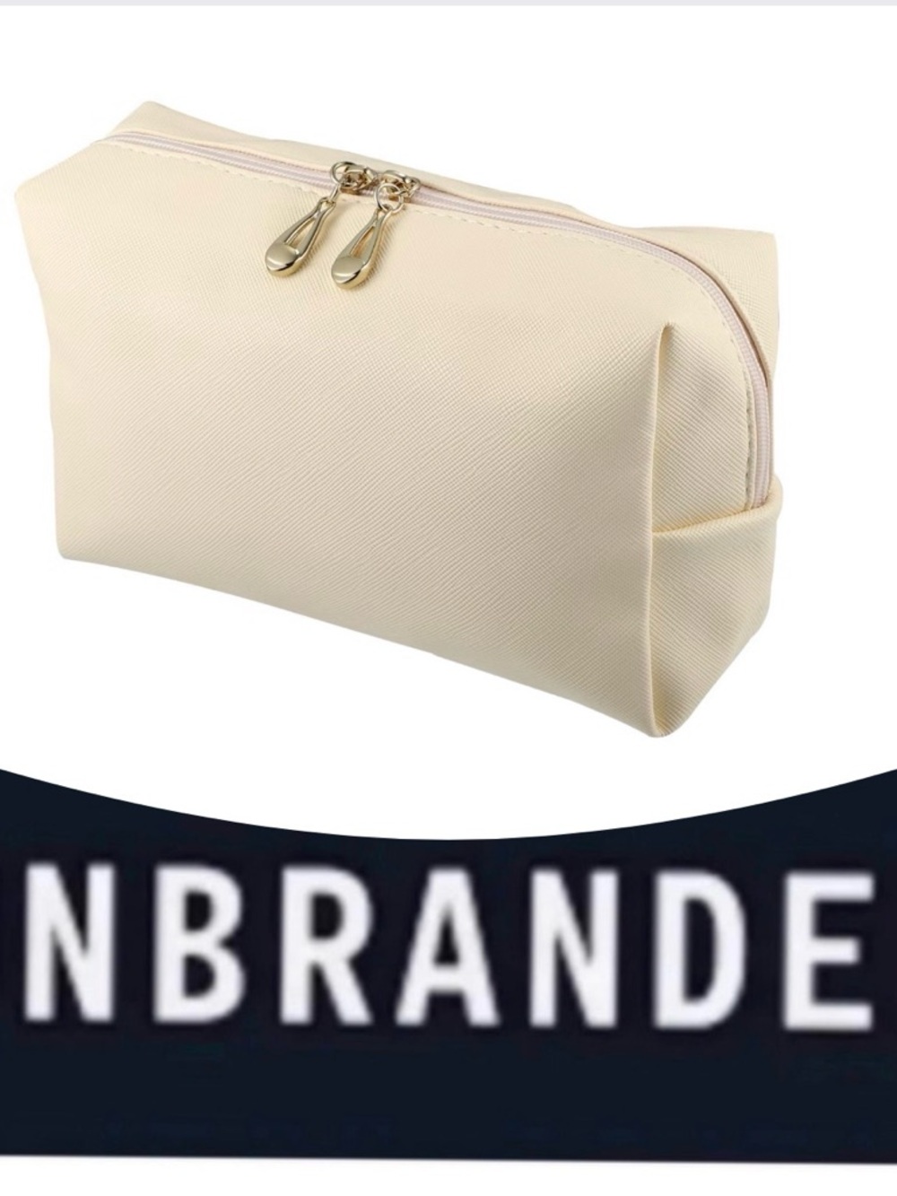 UNBRANDED Beige PU Leather Waterproof Cosmetic Case Makeup Bag